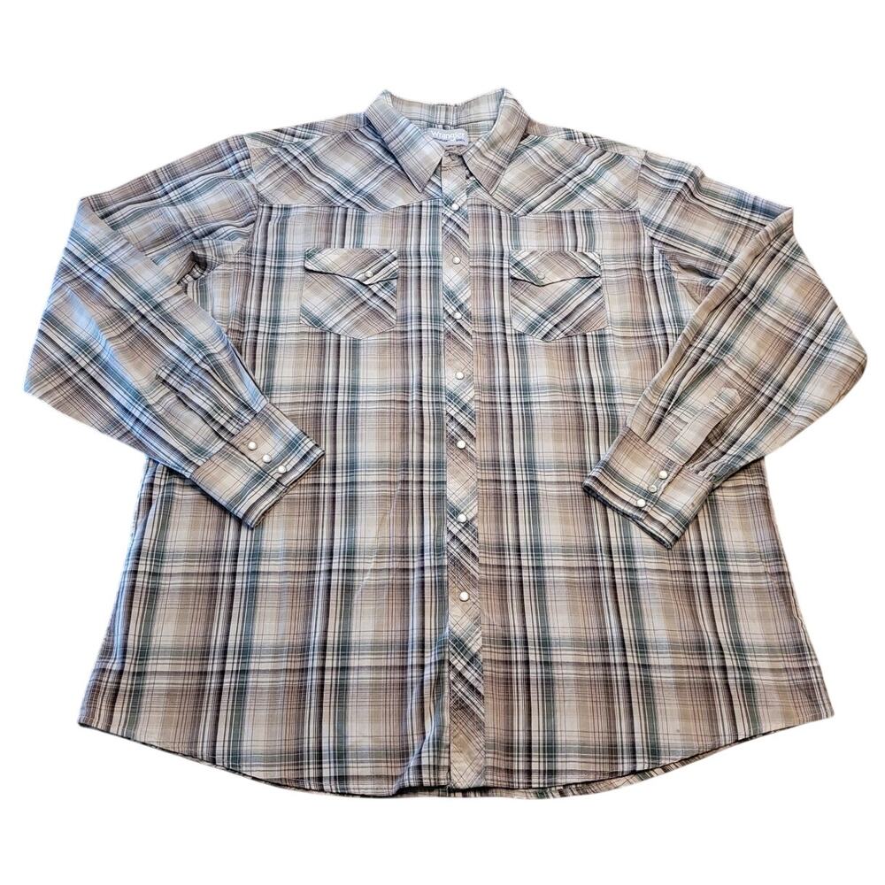 WRANGLER WRANCHER Plaid Pearl Snap Shirt S 2XL Green Cowboy Rodeo Western READ